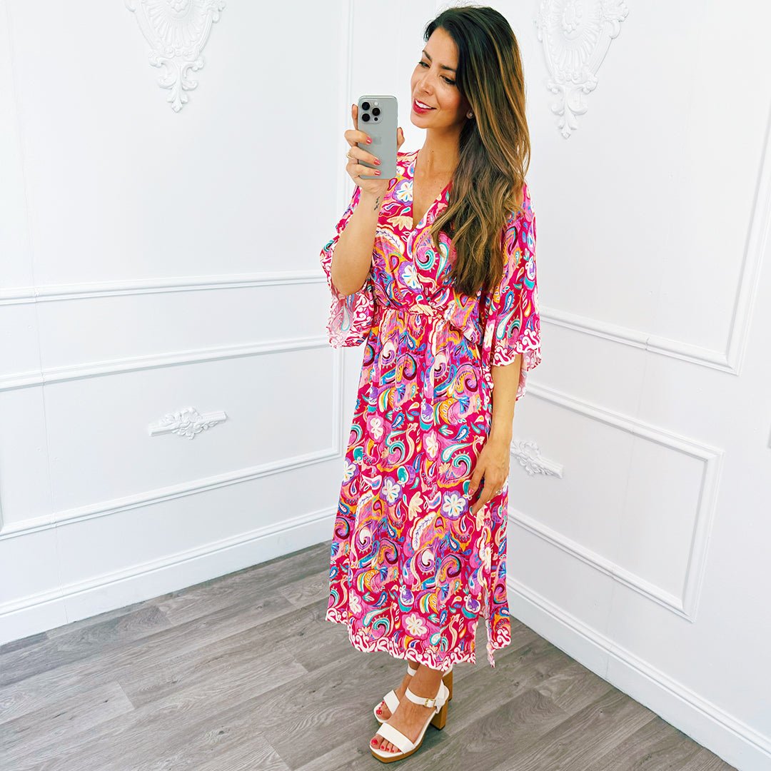 Midi Jurk Barok Fuchsia - BlushFashionstore