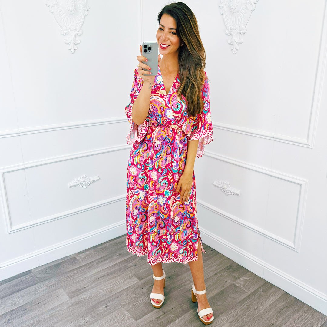 Midi Jurk Barok Fuchsia - BlushFashionstore