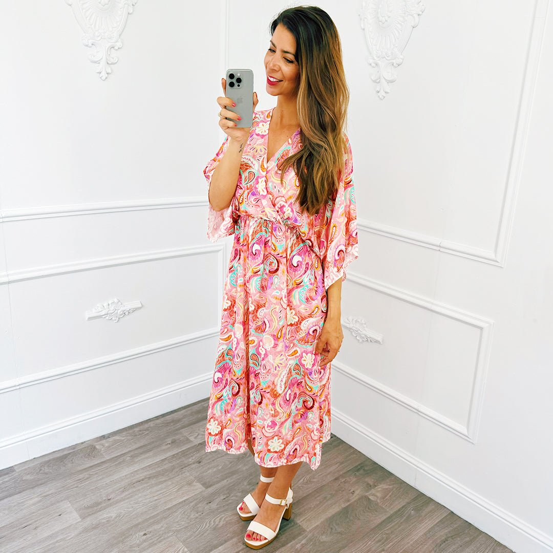Midi Jurk Barok Roze - BlushFashionstore