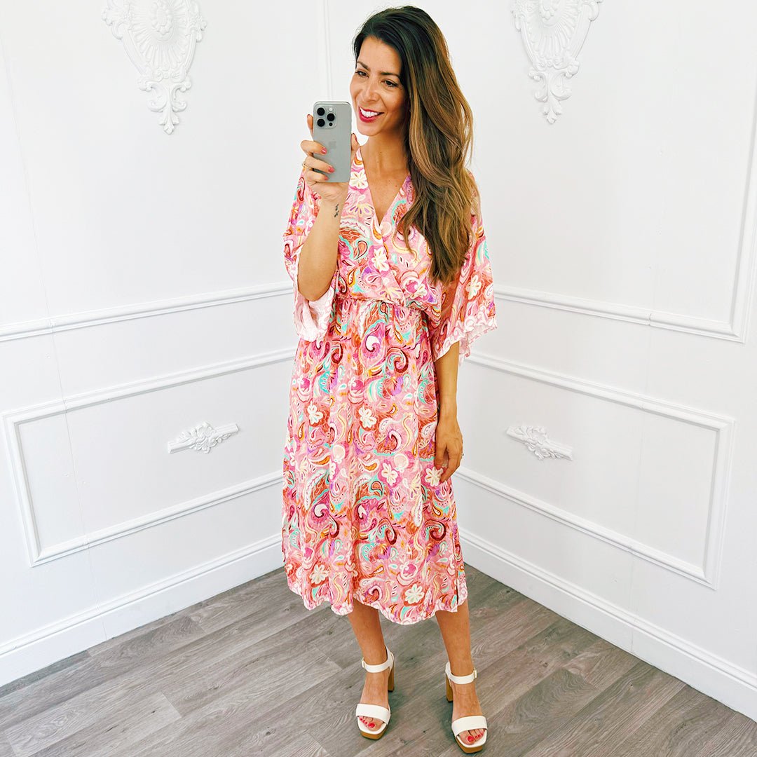 Midi Jurk Barok Roze - BlushFashionstore