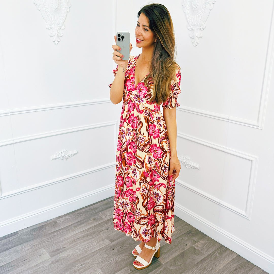 Midi Jurk Bloem Fuchsia - BlushFashionstore