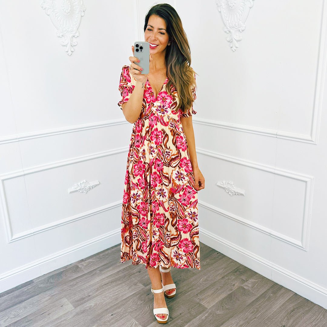 Midi Jurk Bloem Fuchsia - BlushFashionstore