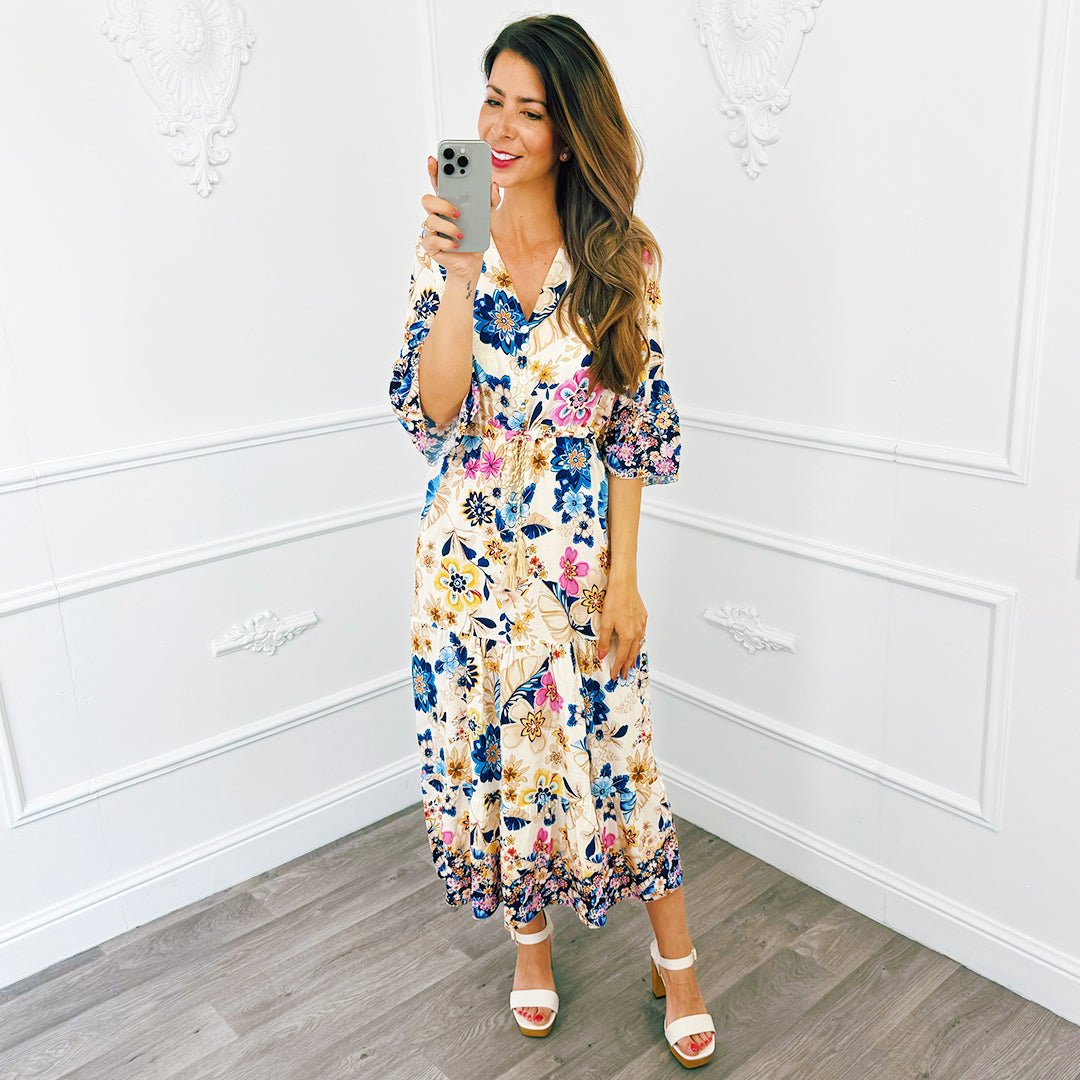 Midi Jurk Floral Blauw - BlushFashionstore