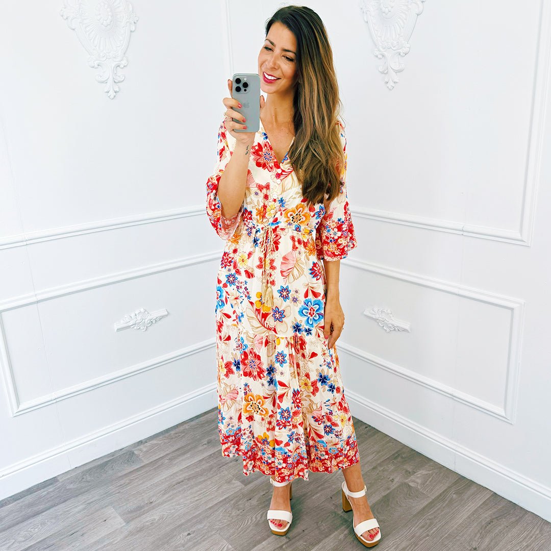 Midi Jurk Floral Rood - BlushFashionstore