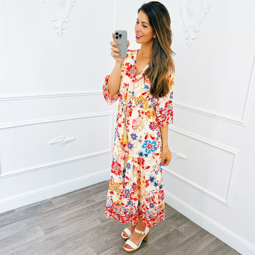 Midi Jurk Floral Rood - BlushFashionstore