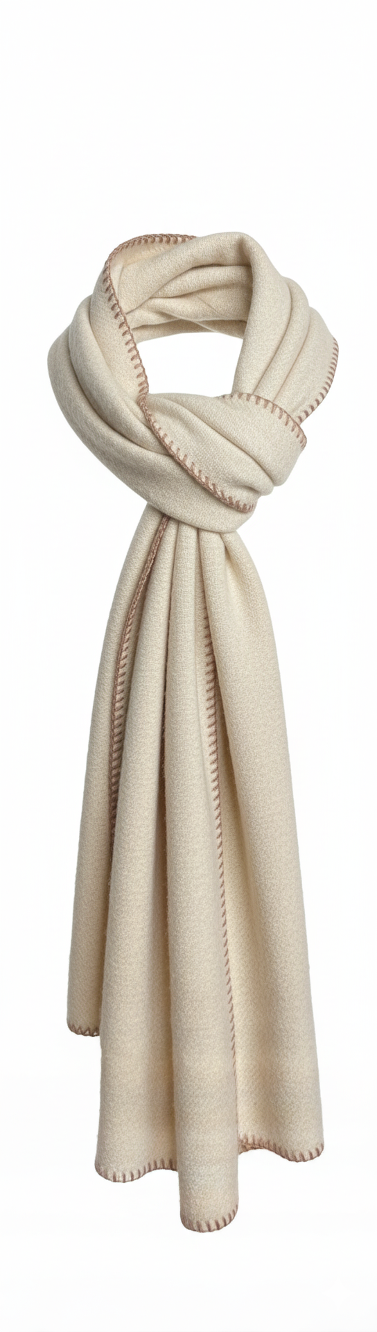 Crème sjaal met contrasterend stiksel – zachte warme dames sjaal.