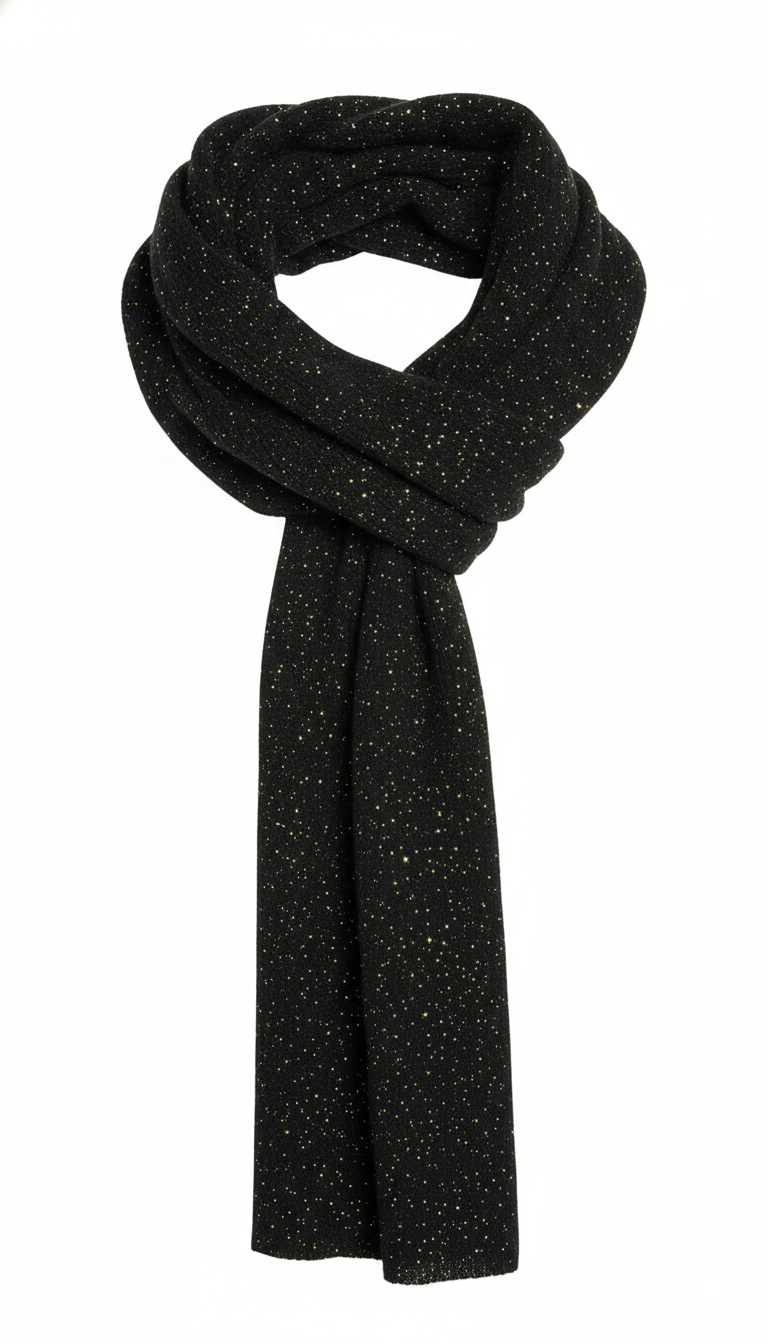 Zwarte sjaal met gouden spikkels – luxe warme dames sjaal.