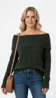 Donkergroene Off-Shoulder Gebreide Trui Zachte & Stijlvolle Damestrui