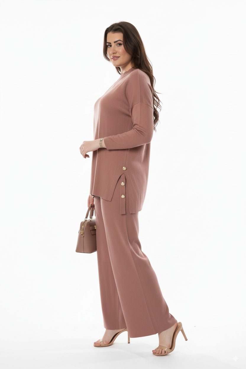 Oudroze 2 - Delige Dames Set – Lange Trui & Broek - BlushFashionstore