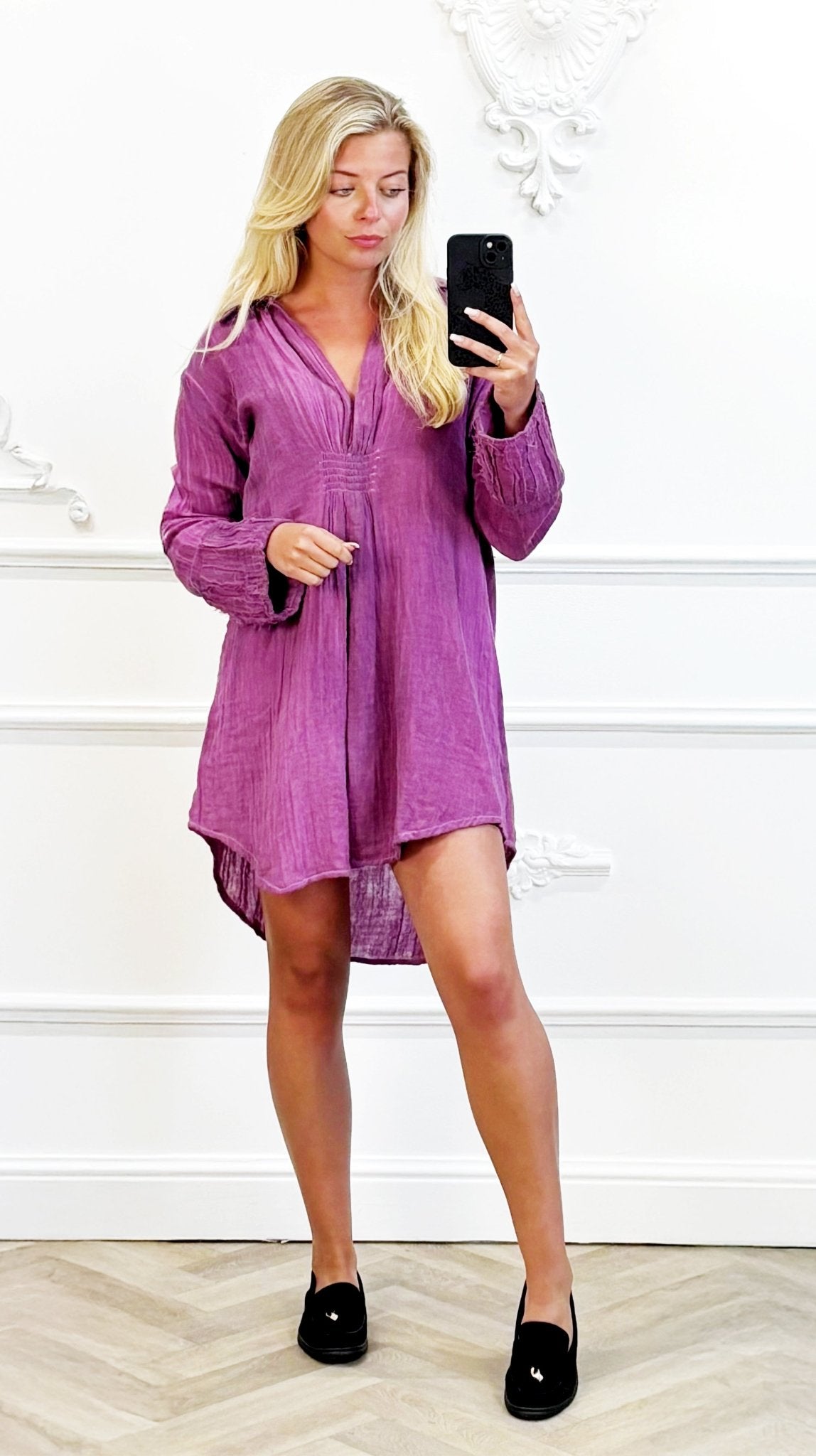 "Paarse Katoenen Midi Jurk" - BlushFashionstore