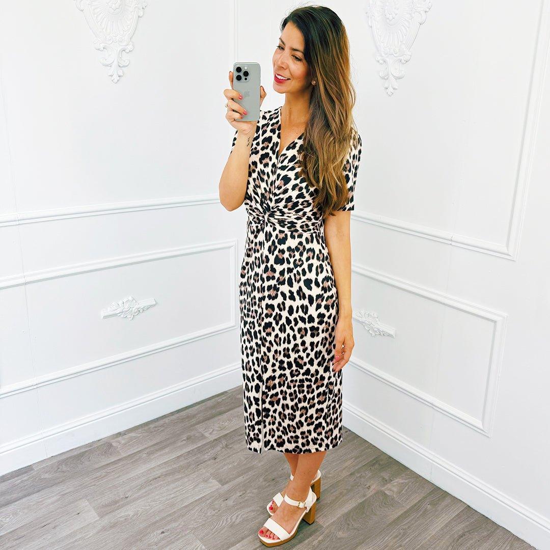 Panter Knoop Jurk Beige - BlushFashionstore