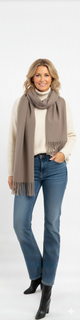Taupe Sjaal met Franjes  Zachte Warme Dames Sjaal
