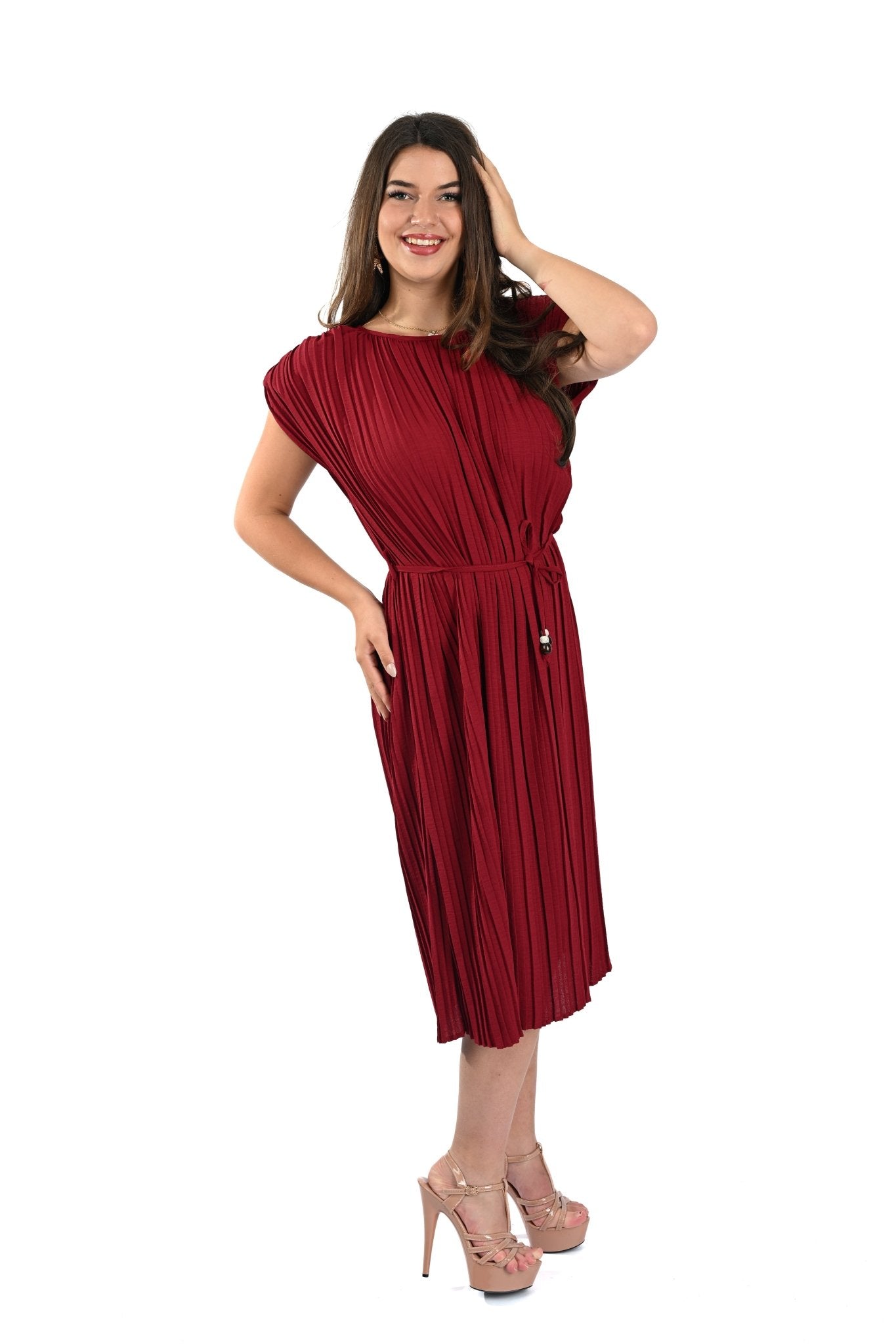 Pleated Dress Mouwloos Bordeaux – Elegant, vrouwelijk en tijdloos - BlushFashionstore