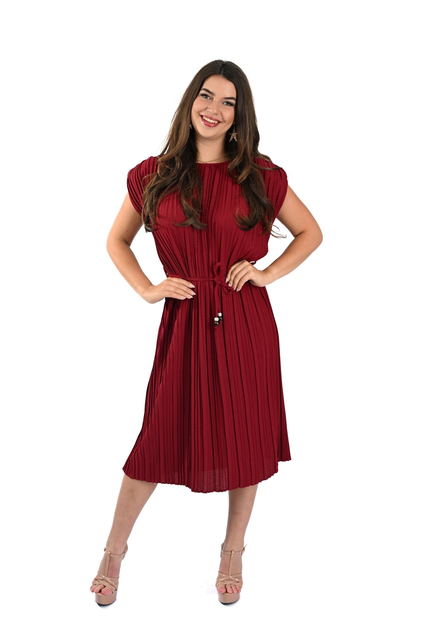 Pleated Dress Mouwloos Bordeaux – Elegant, vrouwelijk en tijdloos - BlushFashionstore