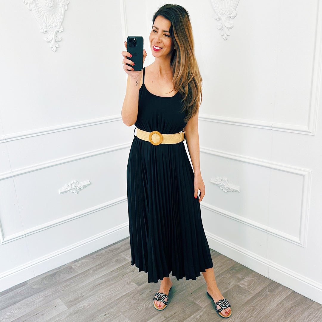 Plisse Jurk Zwart - BlushFashionstore