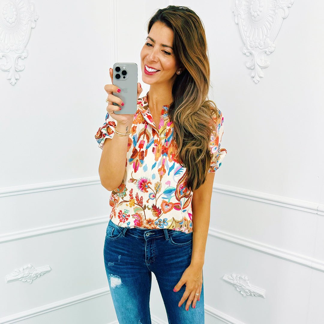 Pofmouw Top Bloem Beige - BlushFashionstore