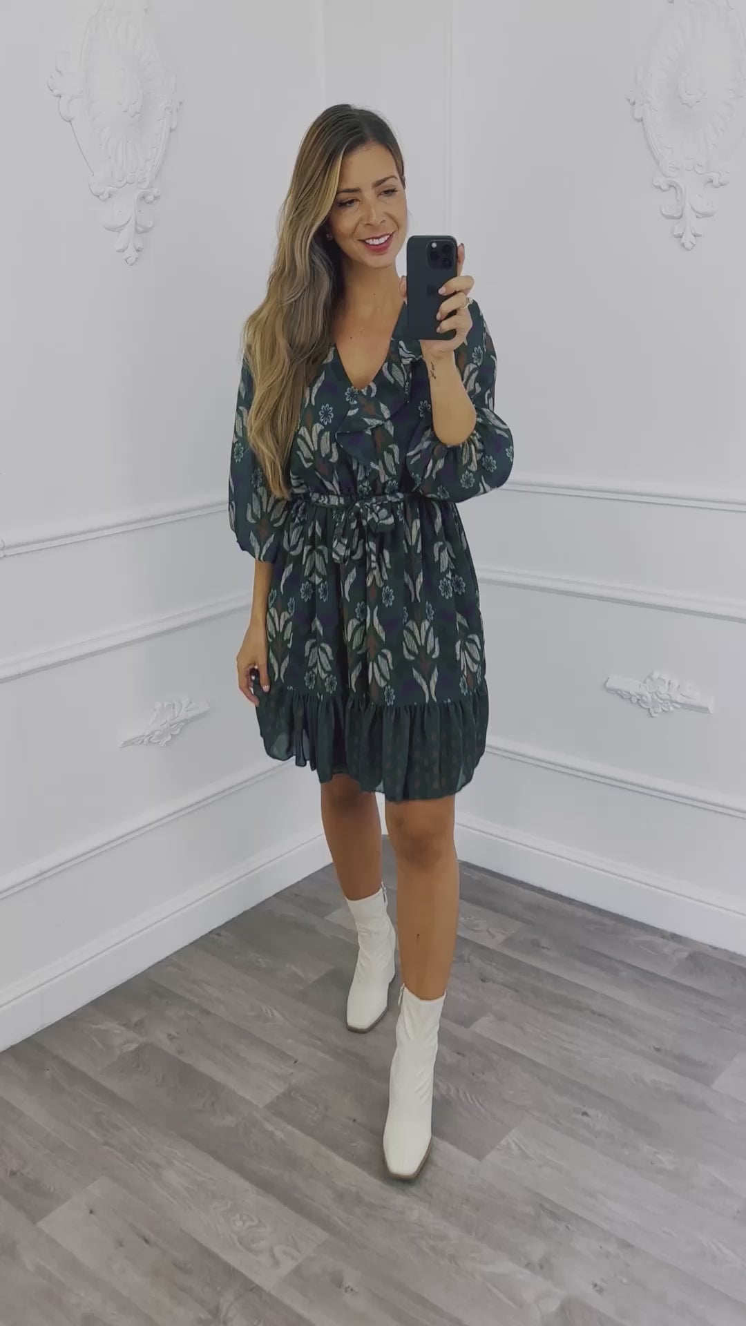 Robe à Volants Fleur Émeraude