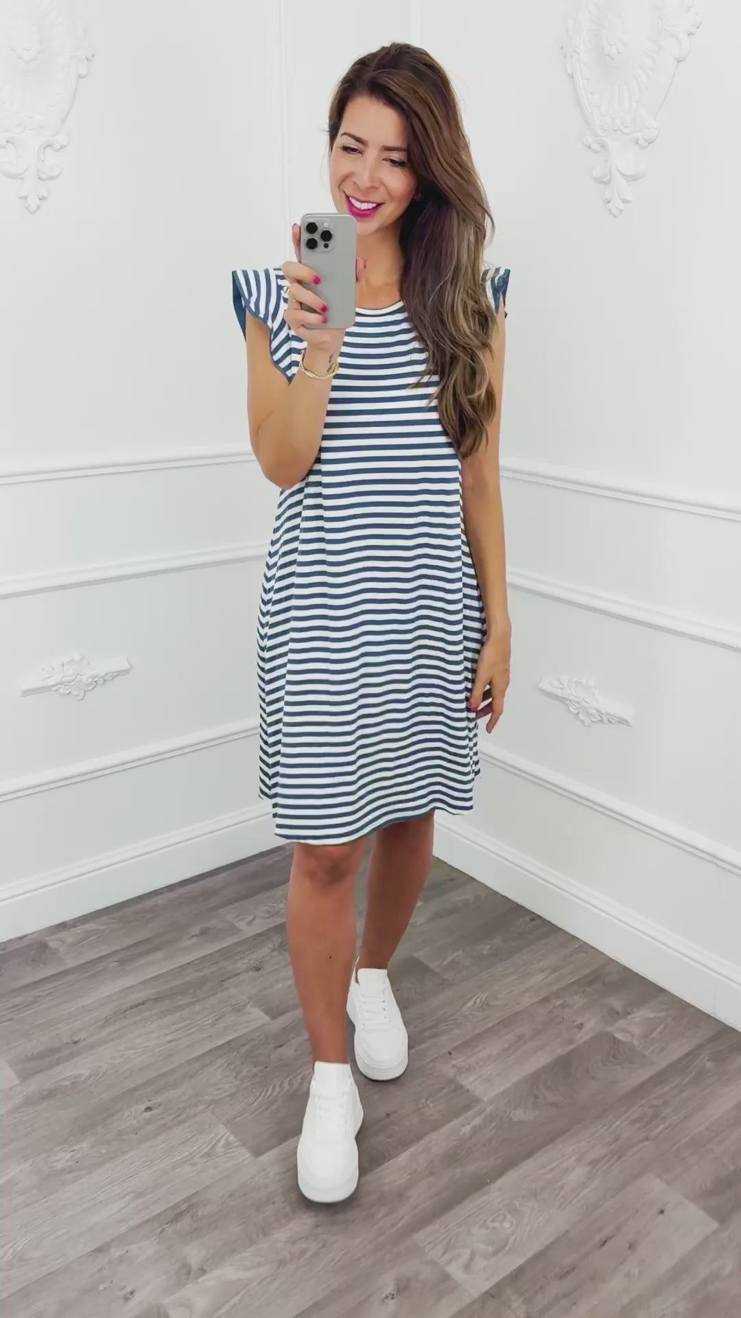 Streep Ruffel Dress Jeans Blauw