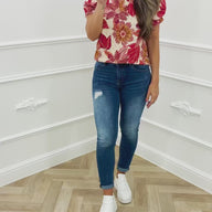 Pofmouw Top Flower Rood