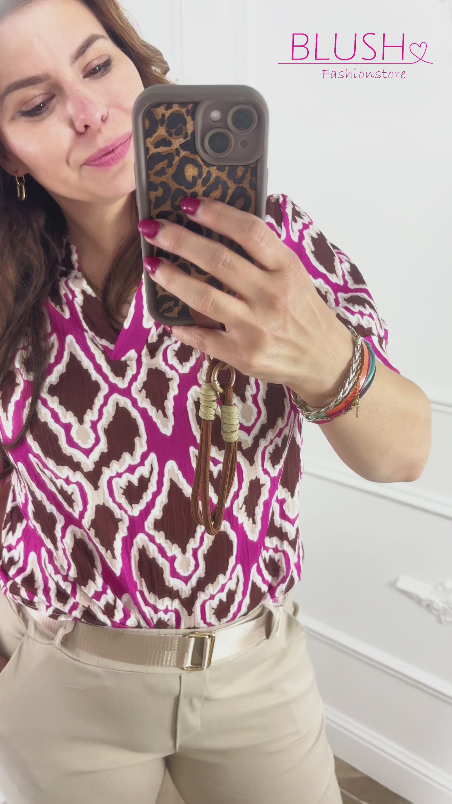 Noa Blouse Pink Brown Print
