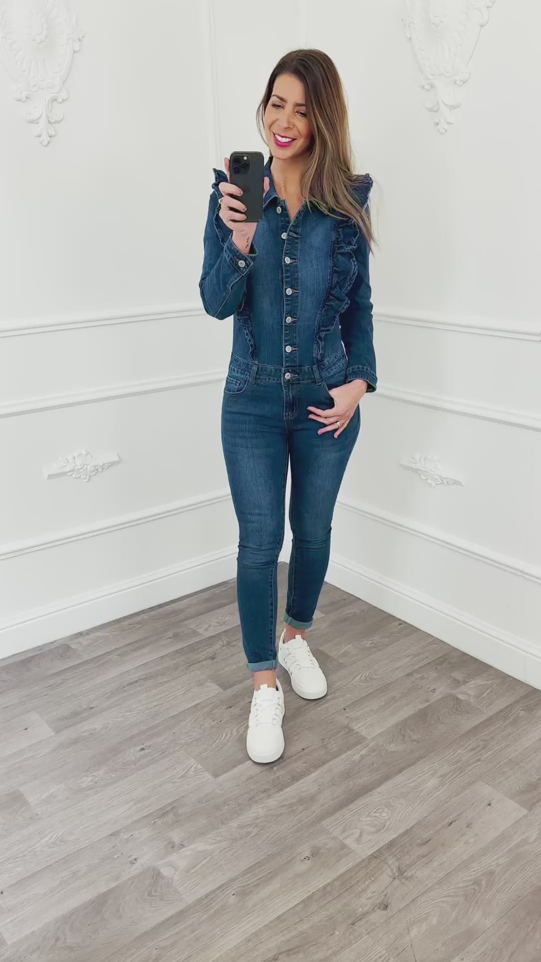 Denim Jumpsuit Ruffel Blauw Sale