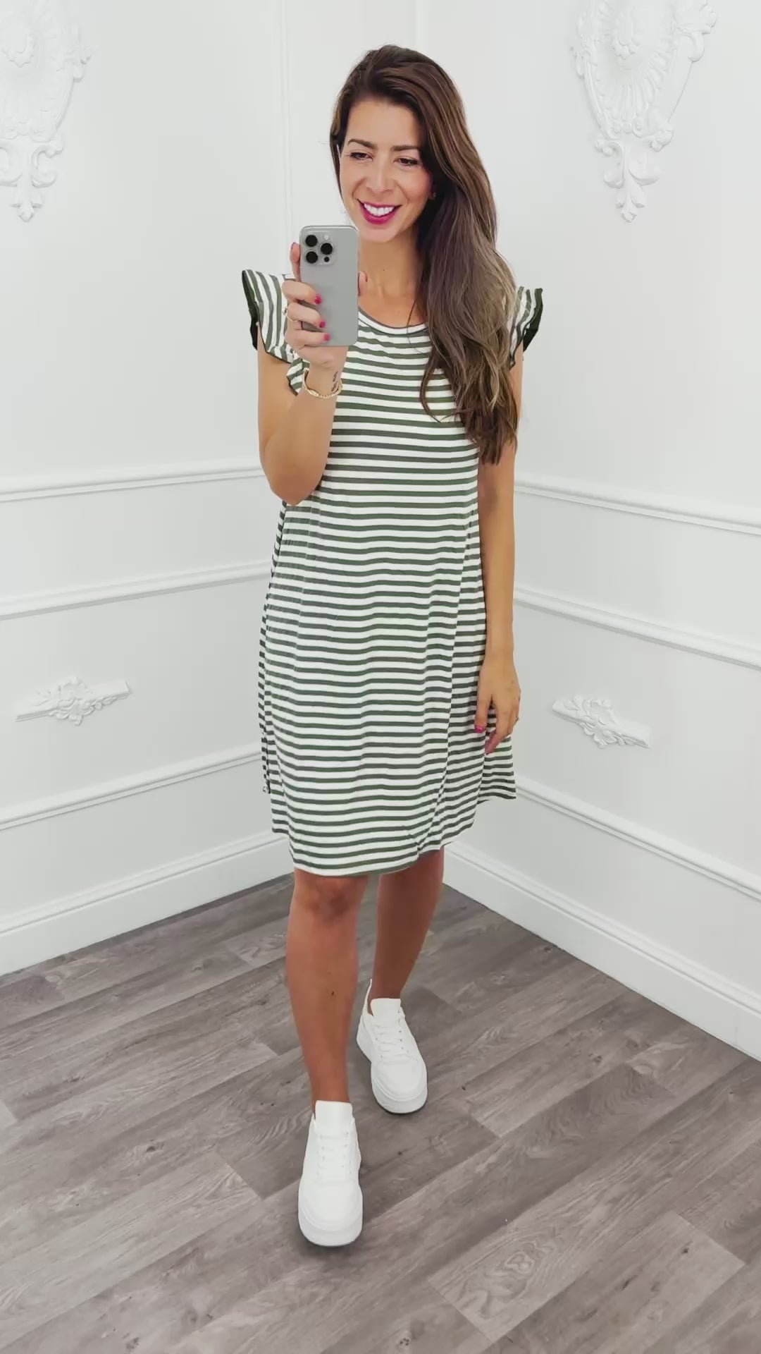 Stripe Ruffle Dress Green