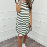 Stripe Ruffle Dress Green