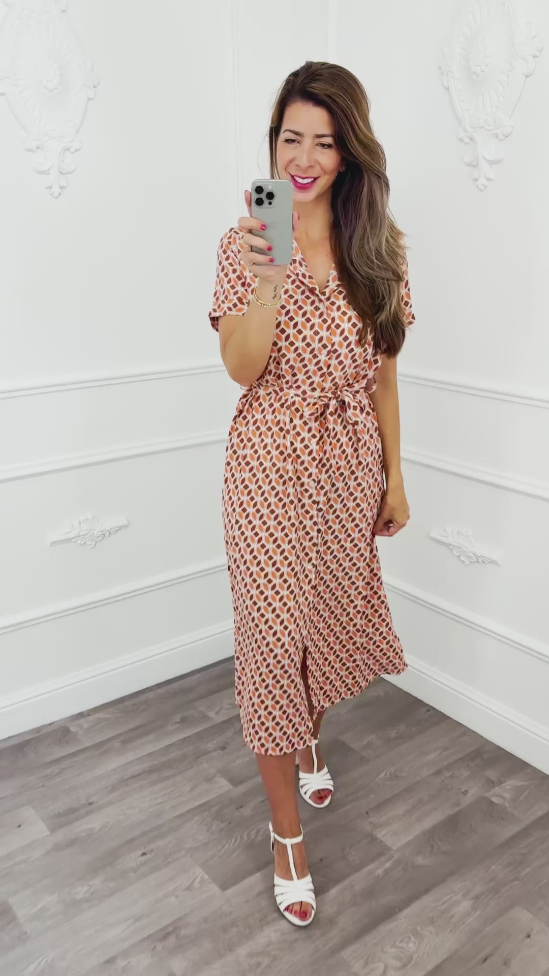 Print Blouse Dress Long Orange