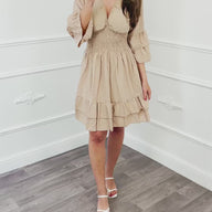 Basic Smocked Jurk Beige