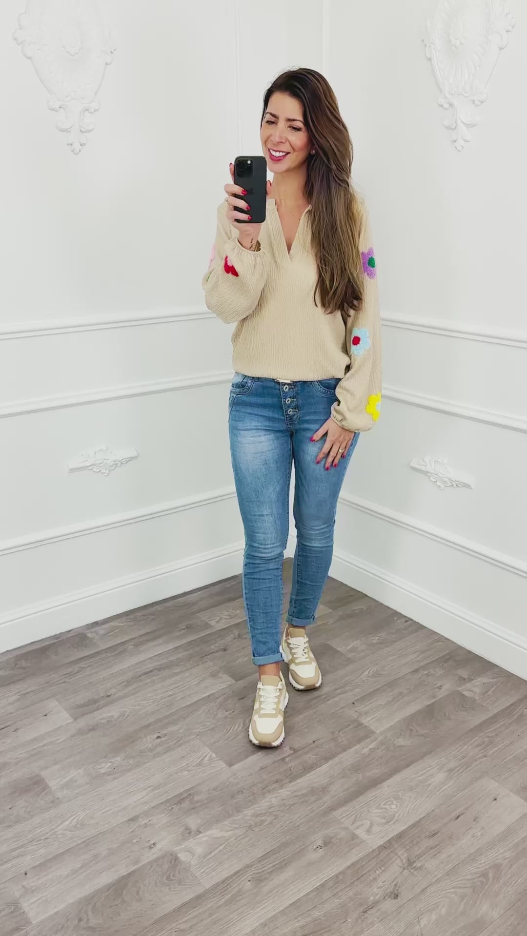 Blouse Flower Teddy Beige