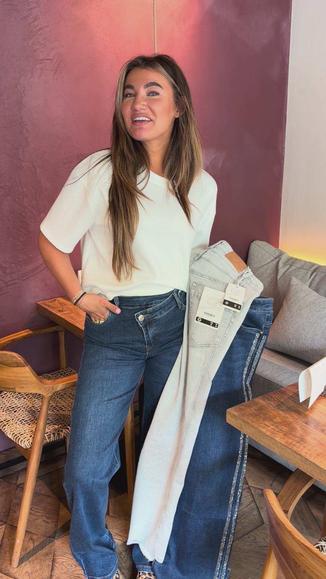 Jeans Kruisende Knopen Dames Goodies