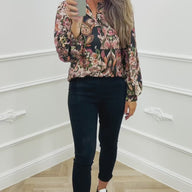 Pofmouw Blouse Bloem Zwart