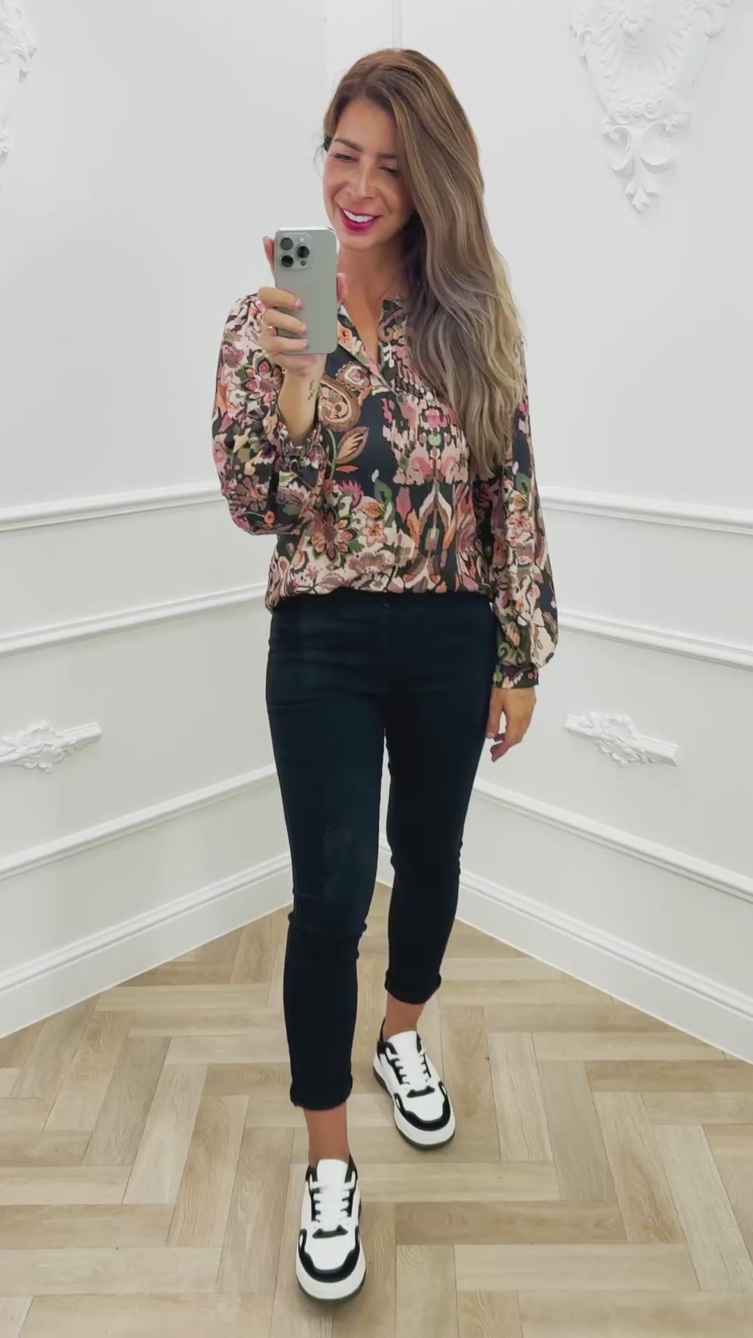 Puff Sleeve Blouse Flower Black