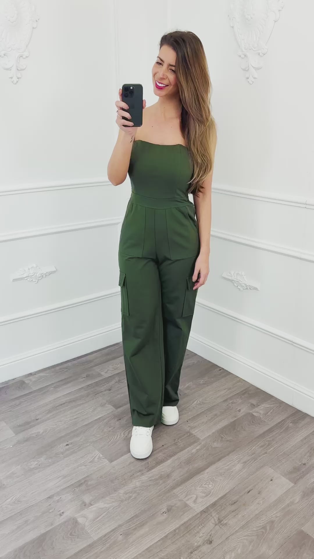 Strapless Cargo Jumpsuit Army