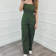 Strapless Cargo Jumpsuit Army