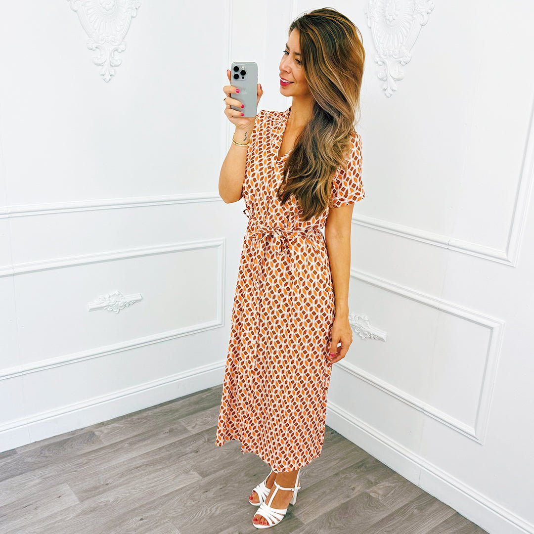 Print Blouse Dress Lang Oranje - BlushFashionstore
