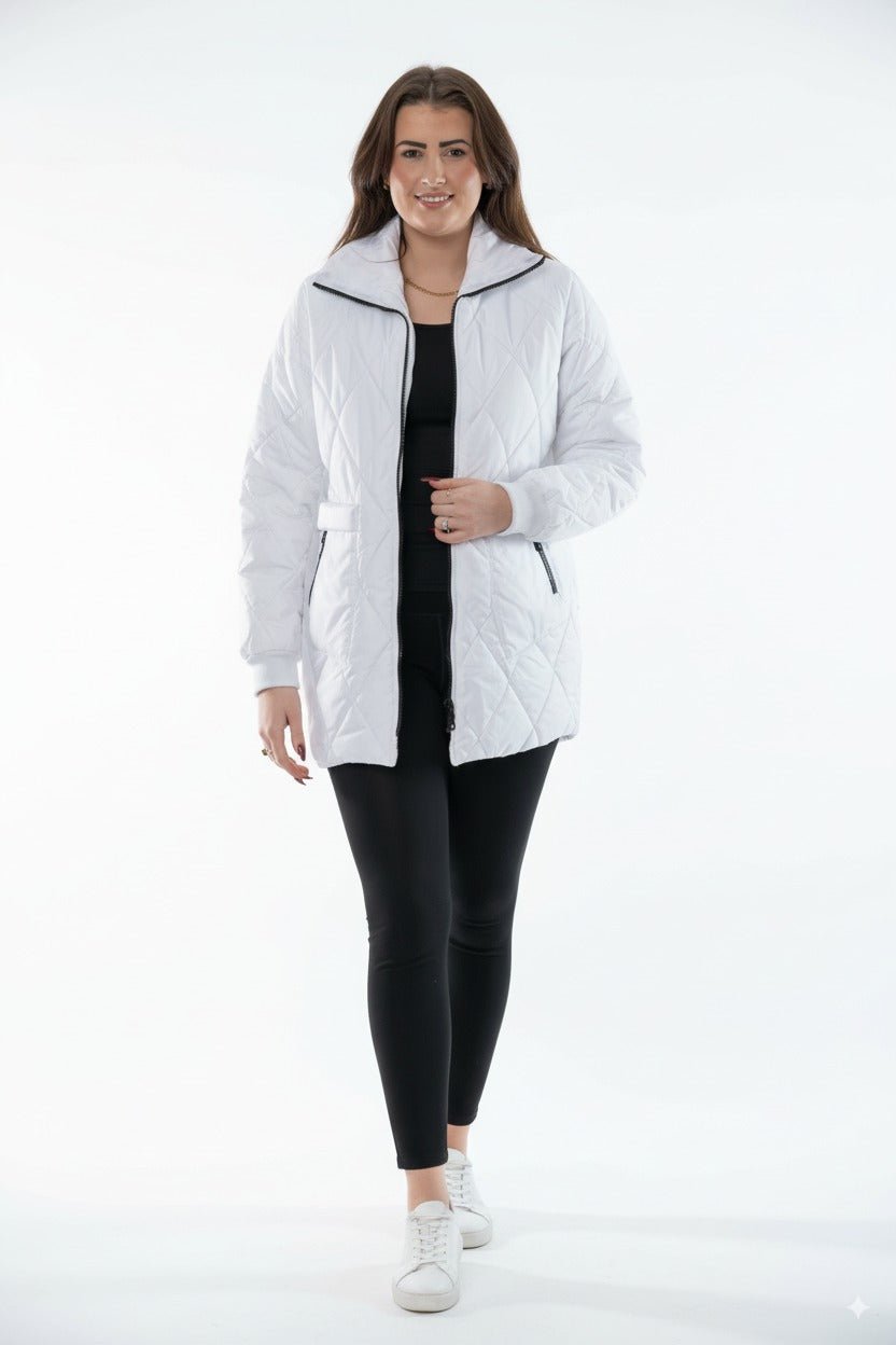 Puffer Jackets Witte Gewatteerde Dames Jas met Rits – Winterjas - BlushFashionstore
