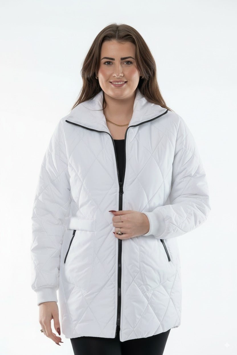 Puffer Jackets Witte Gewatteerde Dames Jas met Rits – Winterjas - BlushFashionstore