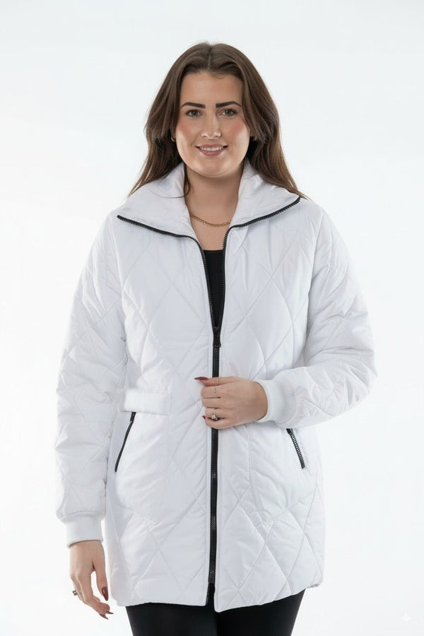 Puffer Jackets Witte Gewatteerde Dames Jas met Rits – Winterjas - BlushFashionstore