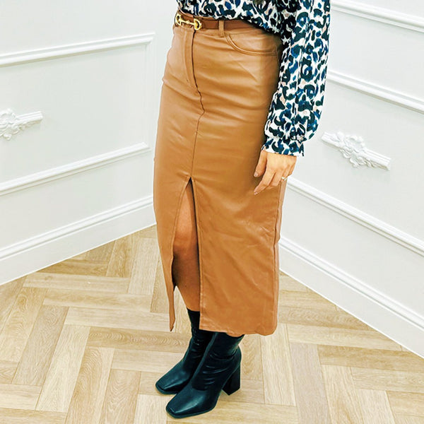 Rok Split Camel - BlushFashionstore
