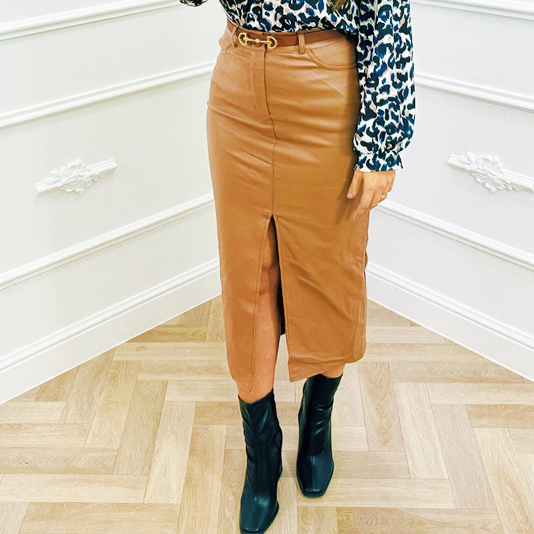 Rok Split Camel - BlushFashionstore