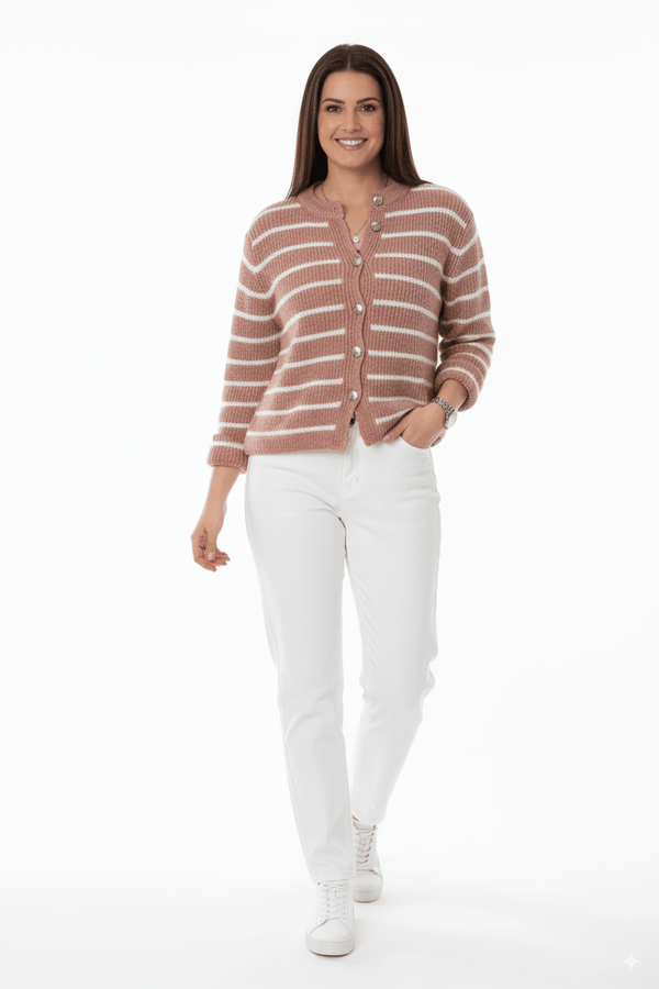Roze Gestreept Vest met Luxe Knopen - BlushFashionstore