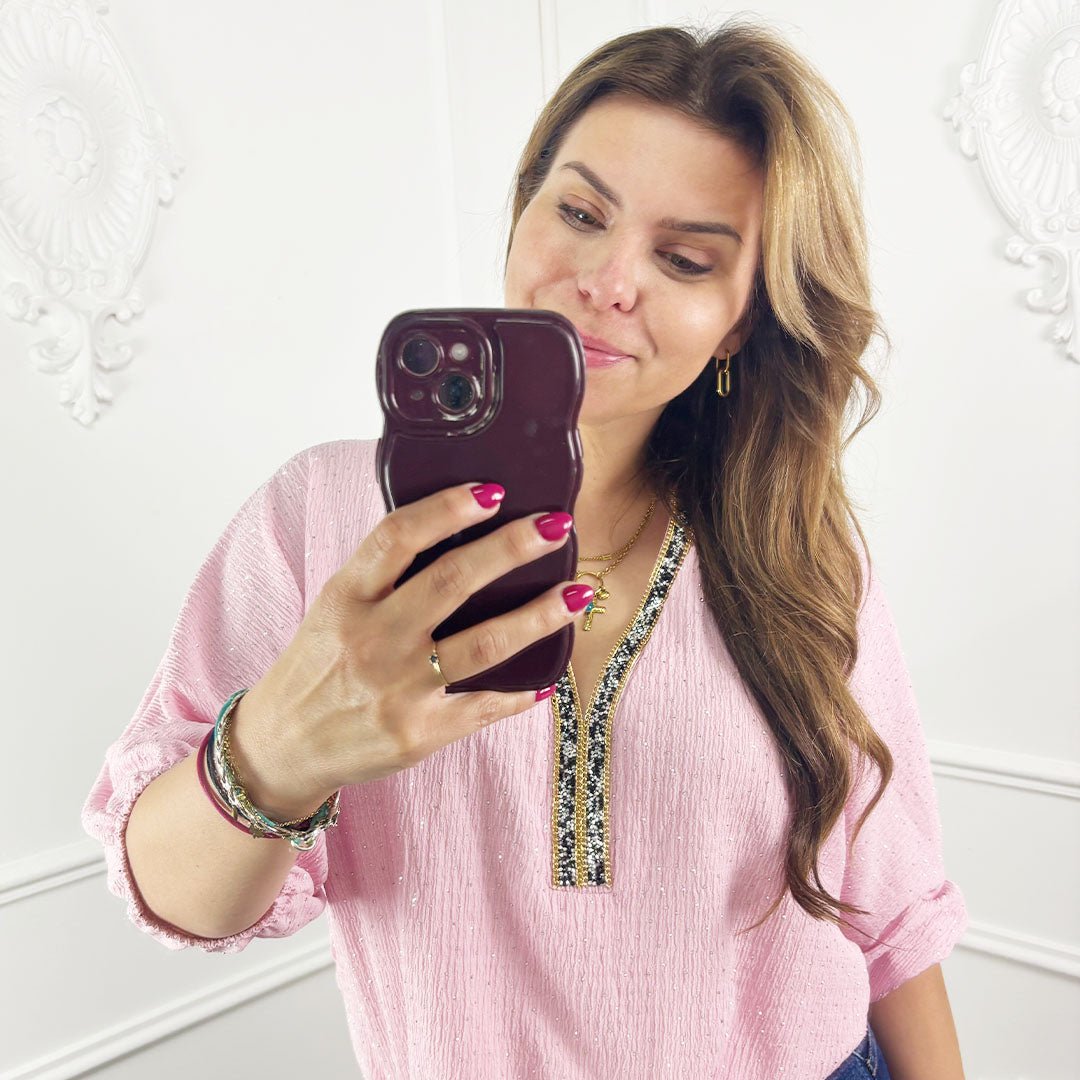 Roze glitter blouse - BlushFashionstore