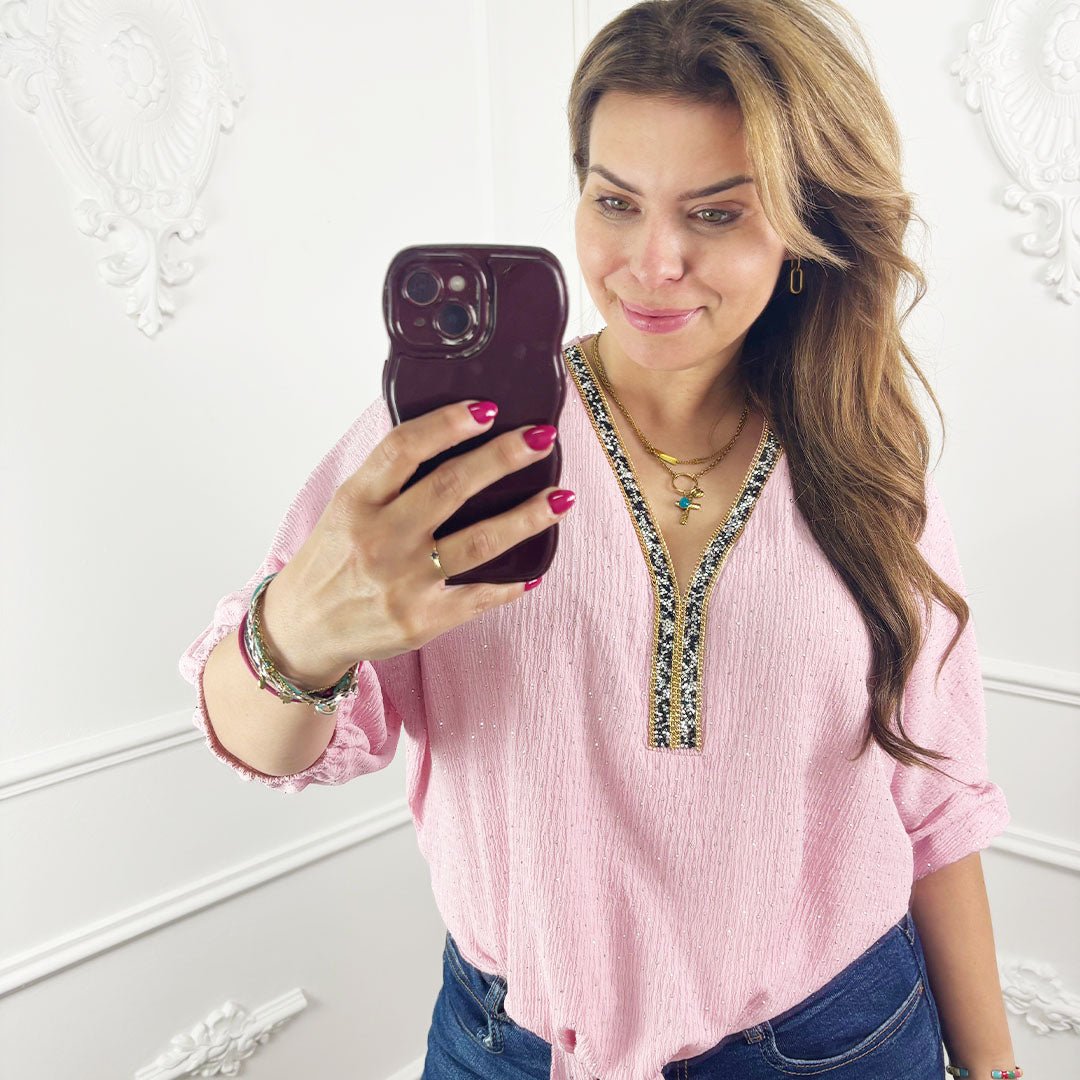 Roze glitter blouse - BlushFashionstore