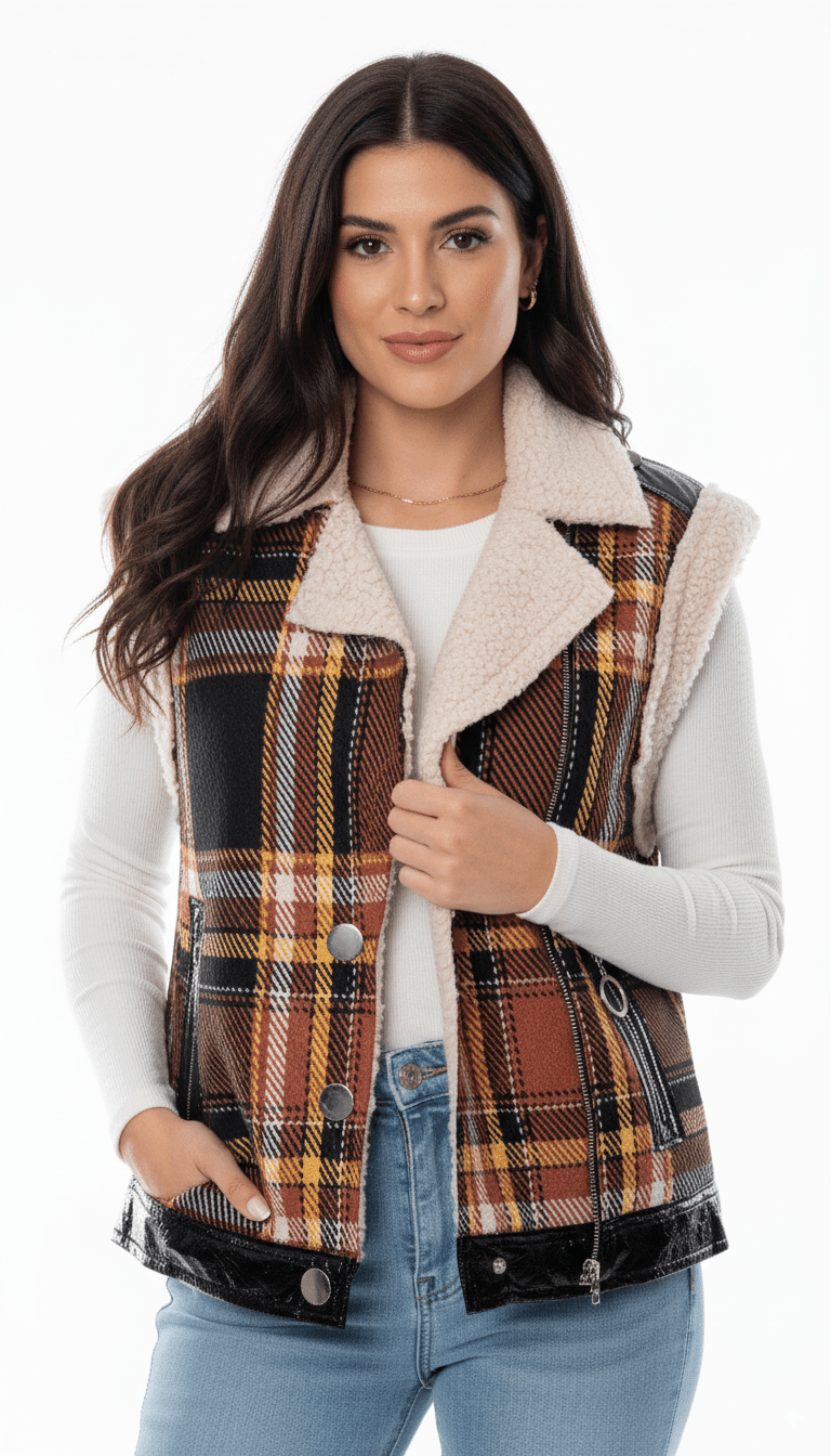 Ruit Gilet met Teddyvoering – Mouwloos Dames Vest - BlushFashionstore