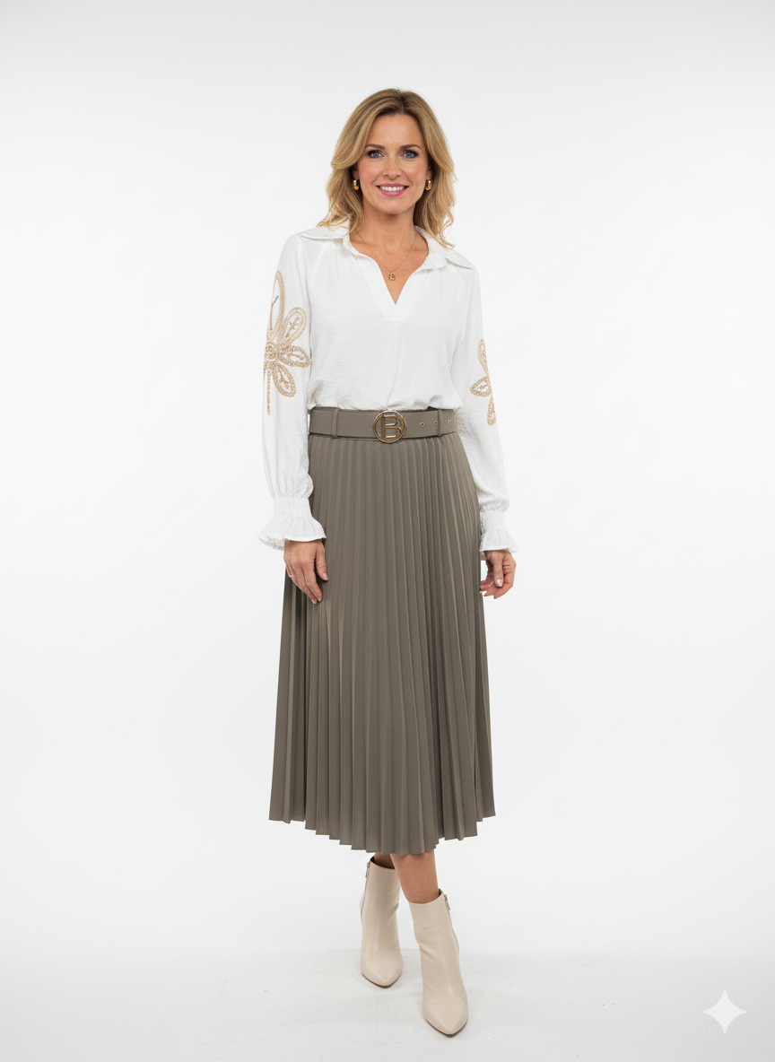 Taupe Plissé Rok Elegante Midi Damesrok – BlushFashionstore