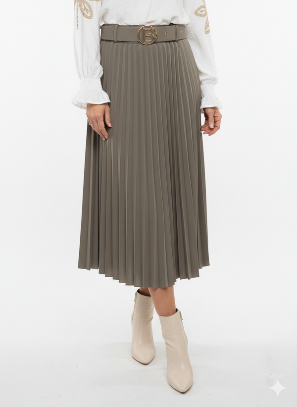 Taupe plissé rok midi dames.