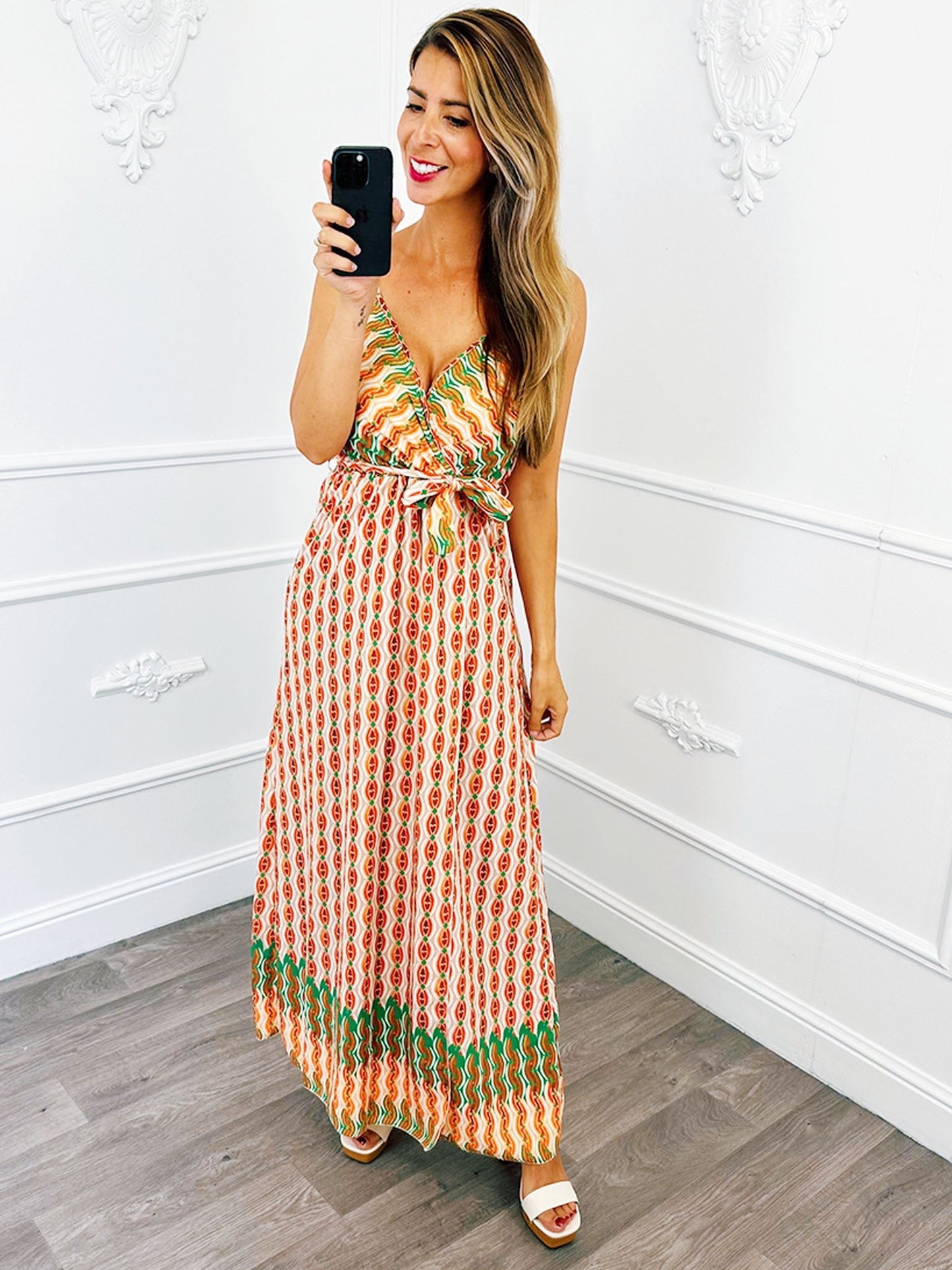 Spaghetti Maxi Jurk Print Groen - BlushFashionstore