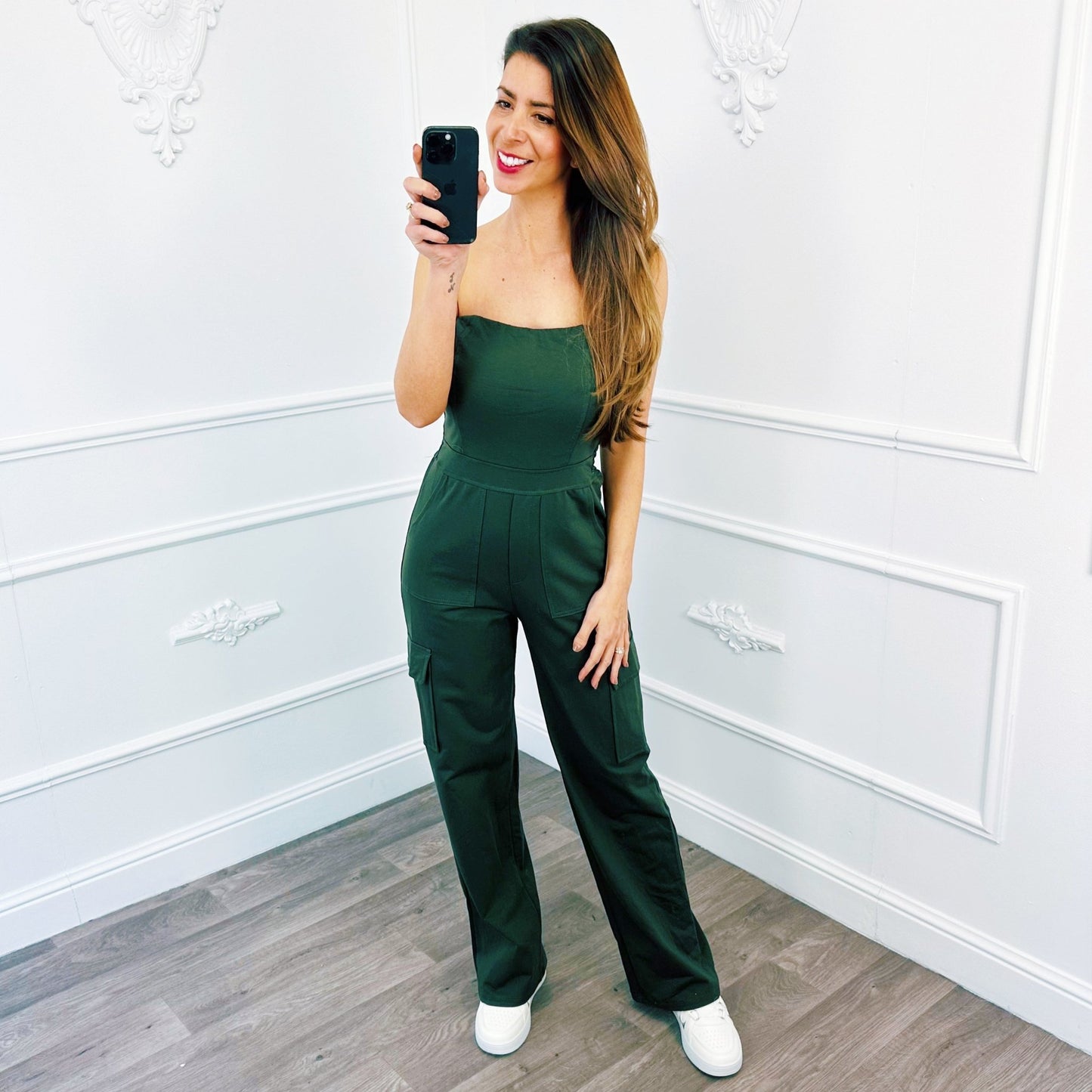 Strapless Cargo Jumpsuit Army - BlushFashionstore