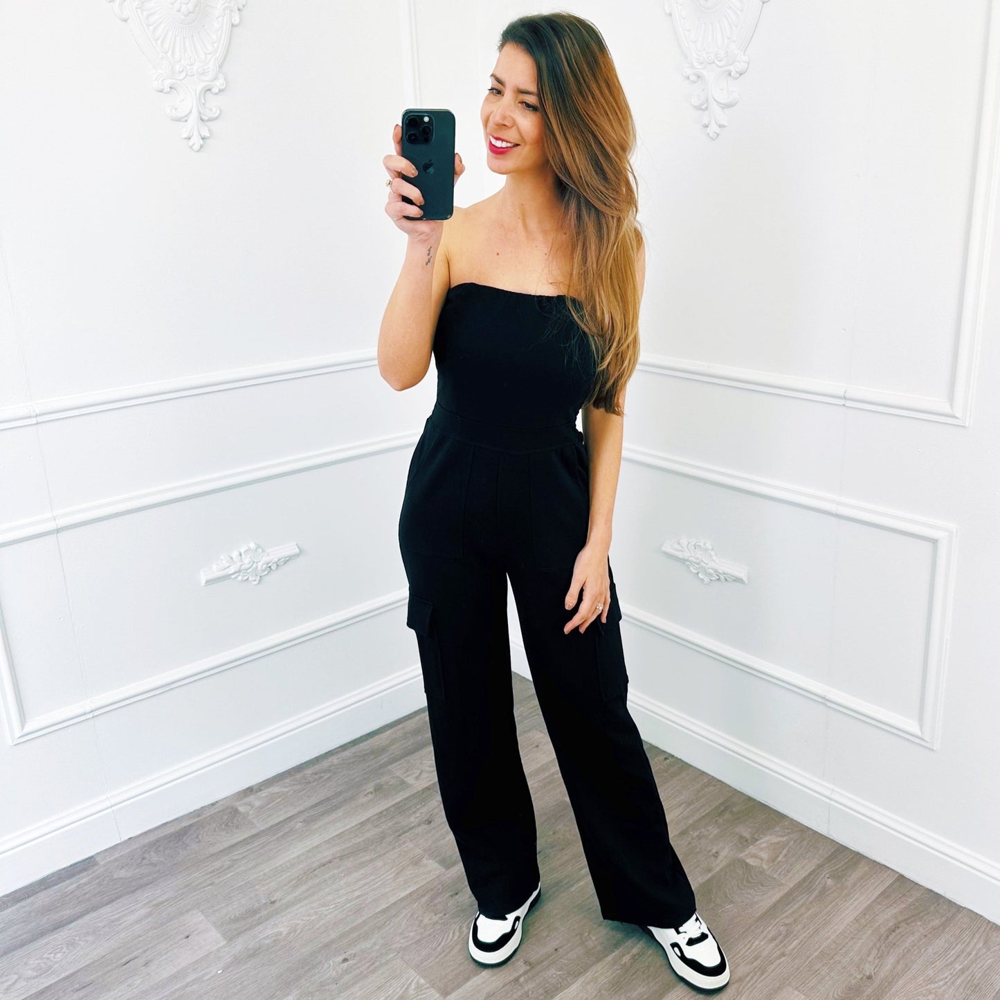 Strapless Cargo Jumpsuit Zwart - BlushFashionstore
